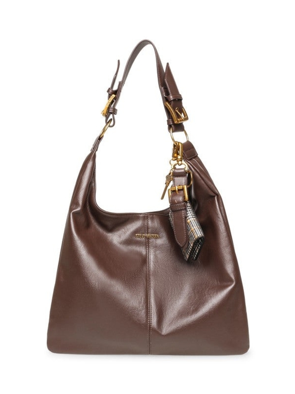Steve Madden Chocolate Brown Leather Hobo Bag with Gold Hardware